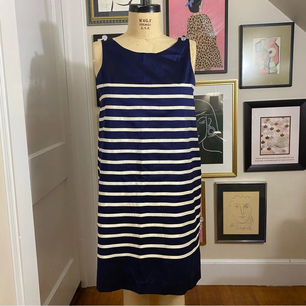 Calypso St. Barth women’s navy blue white silk striped dress sz large - Picture 2 of 10